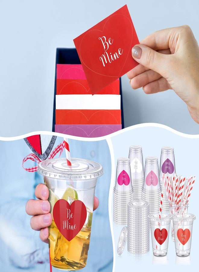 SiliFine 36 Sets Valentines Day Party Cups with Lids and Straws Heart Stickers Plastic Clear 12oz Valentine's Day Disposable Cups for Coffee Juice Drinks Valentines Party Supplies - Image 4